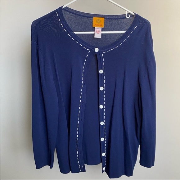 Ruby Rd. Navy Blue & White Button Cardigan Lightweight Sweater Women’s Size XL - Picture 1 of 5